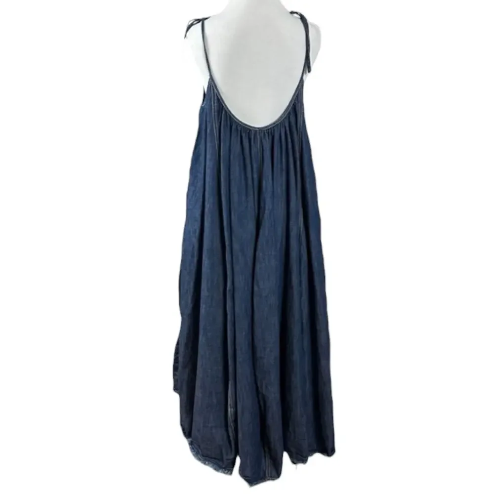 Free People Denim Dreams Midi Dress in 70s Blue Size XS Jean Jumper Retro NWT